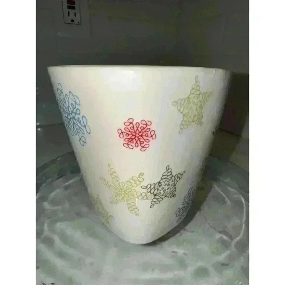 Starbucks 2005 Whimsical Holiday Square Coffee Mug Cup Snowflakes Stars 10 Oz